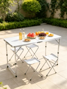 5pcs Portable Aluminum Camping Table Including 4 Stools, Foldable For Storage, Lightweight And Durable, Height Adjustable, Foldable Camping Table And Chair Set, Suitcase-Style Outdoor Picnic Table, Suitable For Travel, Beach And Backyard Barbecues - Multiple Specifications - View 7