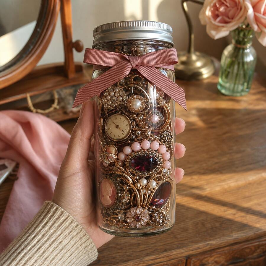 Moonlit Charm Classic Gold Mystery Jewelry Storage Jar Gift Set 15pc T9133 - Multicolor - View 1