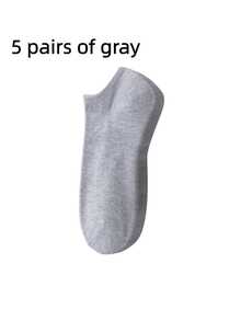 5 Pairs Mixed Random Color Solid Breathable Stretch Elastic Black White Gray Boat Socks For Men And Women - Multicolor - View 10