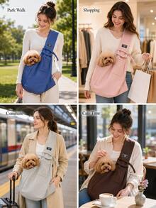 1pc Comfortable Spacious Pet Carrier Bag, Cat & Dog Outdoor Carrying Bag, Breathable Polyester Material, Pet Shoulder Bag With Phone Pocket, Lightweight For Outdoor Use, Suitable For Small/Medium Pets Under 15lbs - Multicolor - View 9