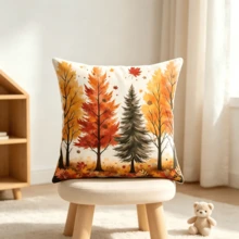 1PC Rural Bohemian Style Autumn Leaf Pillowcase, Suitable For Sofa Beds, Maple And Pine Tree Decorative Covers, With Zipper Closure, Double-Sided Printing, Machine Washable (Excluding Inner Core) - Multicolor - View 2