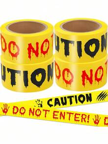 10pcs Creepy Halloween Warning Tape With Bloody Handprint - , Weatherproof Warning Sign For Haunted House Decorations, Creepy Mood Enhancer,Creative And Stylish Halloween Decorations To Enhance The Festive Atmosphere,Halloween Scene Decoration Gift - Multicolor - View 2