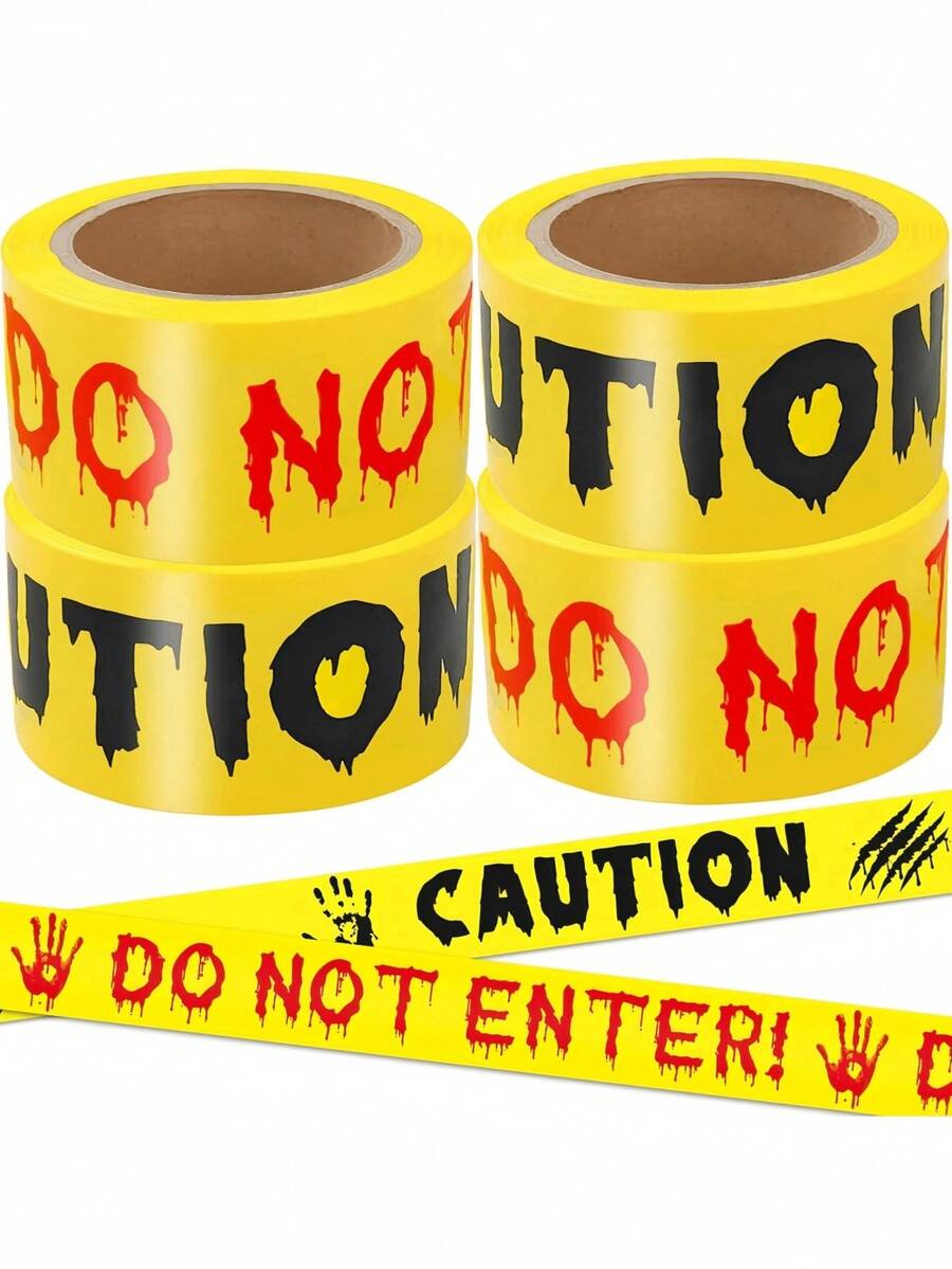 10pcs Creepy Halloween Warning Tape With Bloody Handprint - , Weatherproof Warning Sign For Haunted House Decorations, Creepy Mood Enhancer,Creative And Stylish Halloween Decorations To Enhance The Festive Atmosphere,Halloween Scene Decoration Gift