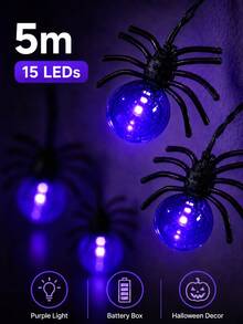 1pc Halloween Spider LED String Light, Battery Box Powered 5m 15 LEDs Purple Spider Fairy Light For Halloween Party Bedroom Living Room Window Indoor Decor - Purple color light - View 10