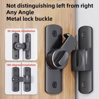 Heavy Duty Anti-Theft Door Lock Handle With 90°/180° Adjustable Sliding Bolt, Durable Metal Anti-Pry Lock Tongue, Manual Control, Painted Finish, Suitable For Bathroom And Home Security, Bathroom Lock, Modern Door Lock, Sturdy Construction