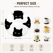 6pcs, Cat Pattern Printed Diatomaceous Earth Coasters, Absorbent Drink Coasters, Coffee Cup Coasters, Mug Coasters, Tea Cup Coasters, Desktop Protection Pads, Suitable For Dining Table, Coffee Table, Bar Counter And Office Desk Decoration - Multicolor - View 11