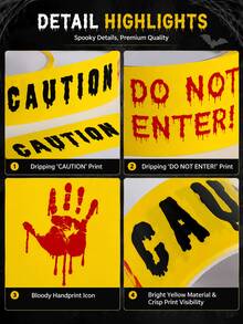 10pcs Creepy Halloween Warning Tape With Bloody Handprint - , Weatherproof Warning Sign For Haunted House Decorations, Creepy Mood Enhancer,Creative And Stylish Halloween Decorations To Enhance The Festive Atmosphere,Halloween Scene Decoration Gift - Multicolor - View 5