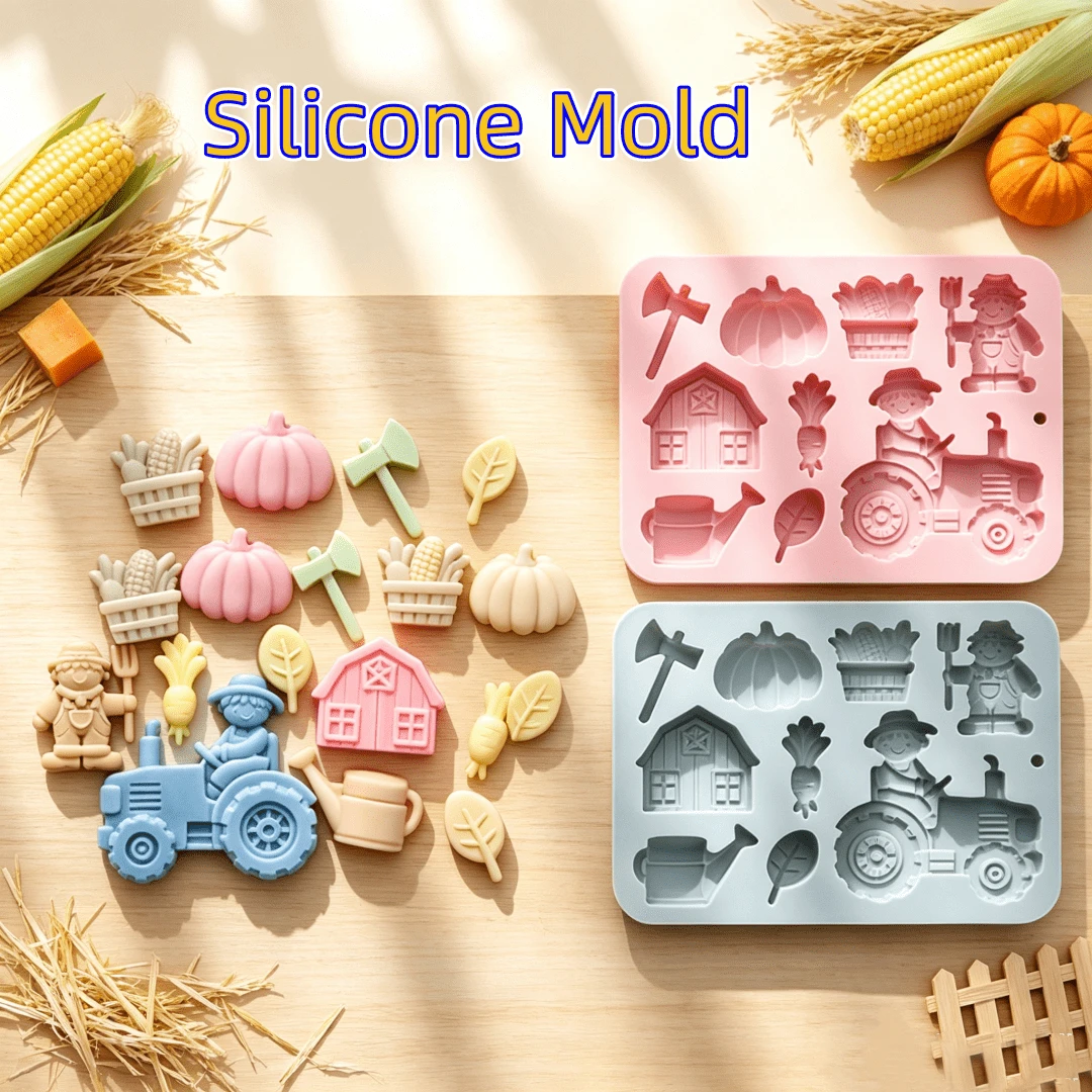 SILIKE LUFEI DIY 9格農場主題矽膠模具,適用於蠟燭蠟、石膏裝飾、手工皂與樹脂 - 農場矽膠模具 - 查看 1