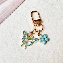 1pc Floral Butterfly KC Gold Keychain / Exquisite Versatile Keychain / Personalized Gift For Others - Multicolor - View 8