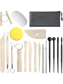 19 piezas de suministros de arte de arcilla modelable DIY para tallar, herramientas de modelado de pasatiempo, cortador de arcilla polimérica, herramienta de escultura y manualidades - Negro - Ver 8