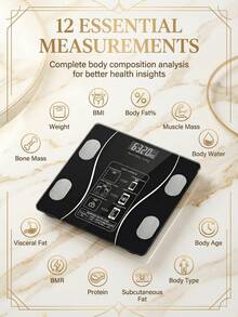 Báscula inteligente de grasa corporal, báscula digital de peso con pantalla LED retroiluminada y vidrio templado duradero, tamaño compacto, alta precisión, fácil de usar, calibración automática, 12 mediciones clave - Ver 6
