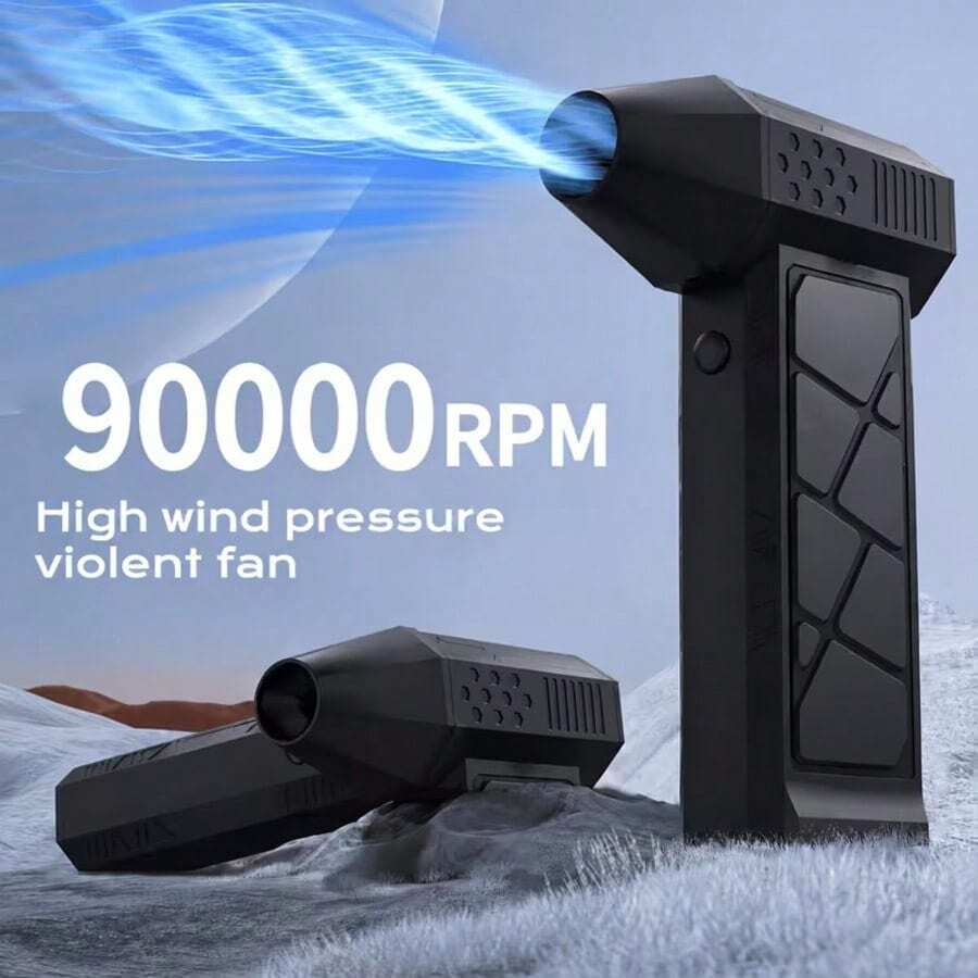 90, 000 RPM Super Turbo Fan, High-Power Brute Force Fan, USB-C Fast Charging, Adjustable Wind Power, Rechargeable Air Blower, Suitable For Computers Cleaning, Car Cleaning And Dust Removal, Leaf Blowing, Cooling, And Powerful Brute Force Fan - 黑色 - 查看 1