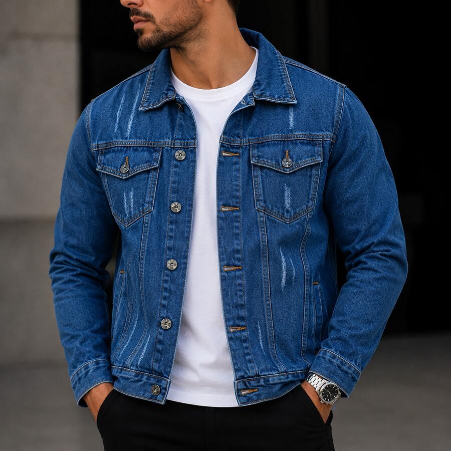 Men's Iron Button Twill Jacket - Oscuro con deshilachado - Ver 1