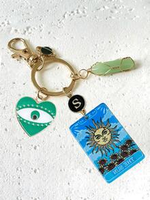 1pc Tarot Sun Card Mixed Decor Turquoise Pendant Keychain Backpack Charm Car Key Pendant Daily Use Small Gift (One Size S) - Multicolor - View 5