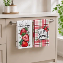 2/4/6pcs Strawberry Pattern Printed Kitchen Towels, Super Soft Microfiber High Absorbent Tea Towels, Dish Cloths, Cleaning Towels, Hand Towels, Suitable For Cooking, Baking, Wiping Cleaning And Kitchen Decor, Kitchen Accessories, Daily Essentials - Multicolor - View 5