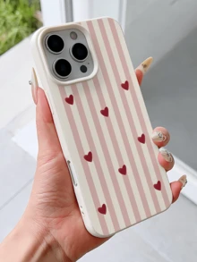 1 pieza Funda de teléfono TPU a prueba de golpes con cobertura completa, diseño minimalista personalizado con rayas blancas y corazón rojo asimétrico, compatible con Apple 17 16 15 14 13 12 11 Pro Max Air y Series - Multicolor - Ver 4