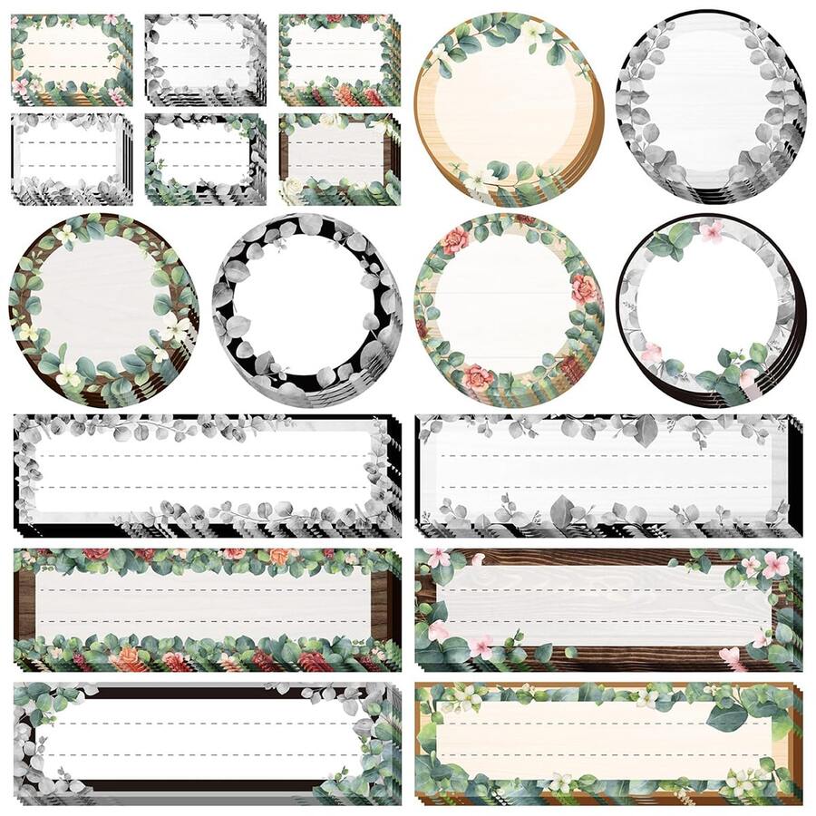 72 Pieces Eucalyptus Name Tags First Day Of School Rose Name Labels Greenery Leaves Self-Adhesive Labels Plate Stickers For Desk Classroom Teacher Students Office Back To School Supplies - View 1