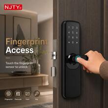 NJTY Smart Door Lock, Supports Fingerprint, Tuya WiFi App Control, Keyless Entry, Password, IC Card, Mechanical Key And Anti-Peeking Virtual Password, Suitable For Home, Apartment And Office - Black - View 3