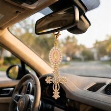 20pcs Gold Pearl Rhinestone Cross Keychain Pendant, Religious Cross Bag Charm, Suitable For Baptism, First Communion, Wedding Favors - Single Pink Rosary Cross - View 4