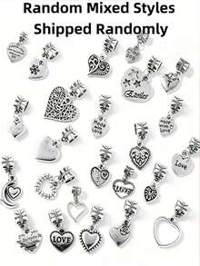 20/30/50pcs Vintage Hollow Heart, Fruit, Tree Of Life, Letter, Angel, Bow, Halloween, Christmas Alloy Pendant Assortment Set, Multiple Style Heart Designs With Connectors, Suitable For DIY Personalized Fashion Bracelets, Necklaces, Keychains And Other Jewelry Accessories - Silver - View 6