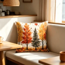 1PC Rural Bohemian Style Autumn Leaf Pillowcase, Suitable For Sofa Beds, Maple And Pine Tree Decorative Covers, With Zipper Closure, Double-Sided Printing, Machine Washable (Excluding Inner Core) - Multicolor - View 6