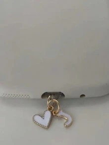 1pc White Heart-Shaped Phone Dust Plug, 26 Letters/Charging Port Dust Plug DIY Phone Decoration Suitable For Lightning (5-14)/Reader Type-C - White - View 19