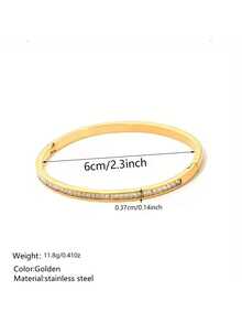 VceTd 1/2PCS Fashion Minimalist Style Stainless Steel Women's Bracelet With Glass Decor Tennis Chain Design, Suitable For Daily Wear Or Commuting - Yellow Gold - View 11