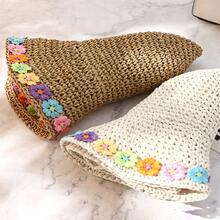 1pc Women's Fashion Straw Hat, Suitable For Summer, Outdoor Travel, Beach, Etc., Foldable, Rolled Edge Design, Sun Protection Function, Suitable For Daily Life - Colorful Flower Straw Hat - View 5