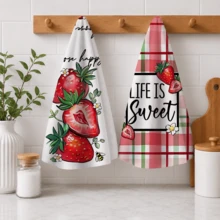 2/4/6pcs Strawberry Pattern Printed Kitchen Towels, Super Soft Microfiber High Absorbent Tea Towels, Dish Cloths, Cleaning Towels, Hand Towels, Suitable For Cooking, Baking, Wiping Cleaning And Kitchen Decor, Kitchen Accessories, Daily Essentials - Multicolor - View 6