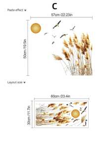 Multiple Simple Watercolor Sun And Reed Self-Adhesive Wall Stickers, Removable And Waterproof With No Residue, Featuring Sun, Flying Birds, And Autumn Reed Scenery Patterns, Perfect For Bedroom And Living Room Wall Decoration. - Wall Stickers - View 14