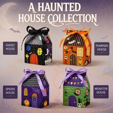 12/24pcs Halloween Haunted House Shaped Decoration Boxes With Bow Ribbon, Assorted Ghost Witch Skeleton Spider Print Paper Party Gift Boxes, Halloween Trick Or Treat Classroom Home Decor - View 7
