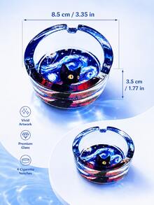 BROS 1pc Glass Ashtray With 3 Cigarette Holders, Red & Black Y2K Fashion Desktop Decor, Compact Novelty Smoking Accessory, Suitable For Home, Office, Patio, Balcony And Party Room - Multi-color 6 - View 6