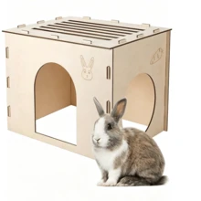 1pc/Set Wooden Rabbit Hideout Castle, Rabbit House And Hideout, Wooden Rabbit Hideout, Suitable For Indoor Rabbit, Hamster And Guinea Pig Hideout - one-size - View 2