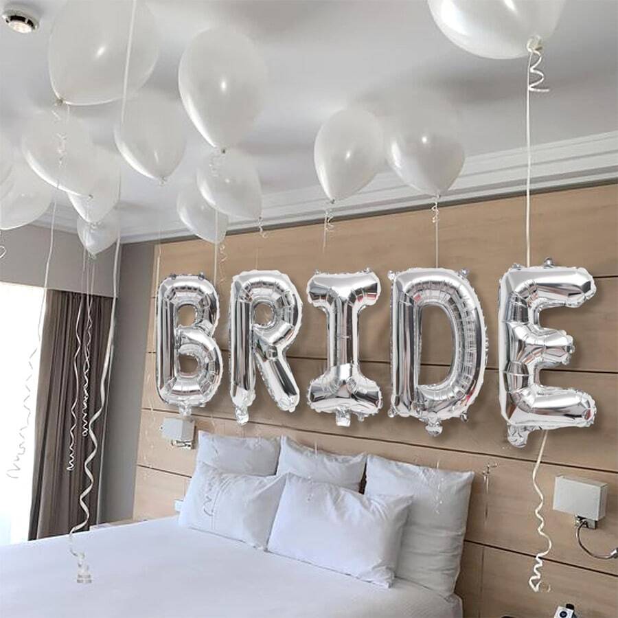 5組 30/35英吋銀色「BRIDE」鋁箔氣球,適用於訂婚、婚禮與派對活動的裝飾氣球 - 銀色 - 查看 1