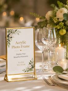 PAWSIN 5pcs 4x6 Inch Clear Acrylic Sign Holders, Double-Sided Gold Display Frame, Suitable For Table Numbers, Menus, Flyers, Weddings And Offices - Multicolor - View 3
