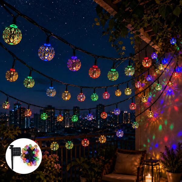 Solar Powered Moroccan Spherical Outdoor String Lights, 16.4ft (Approx. 5m) Long, 20 LED Metal Spherical Bulbs, Suitable For Christmas Decoration, Space Theme Waterproof Design, Button Control