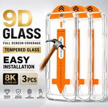 3pcs 9H+ Crystal Clear Tempered Glass Screen Protector For IPhone 16 Pro Max/16E/15/14 Plus/13/12 Mini/11 Pro Max/X/XS Max/XR, Ultra HD Screen Protector, Auto-Alignment Installation Frame, Full Coverage Protection, Bubble-Free Fit, Scratch-Resistant, Smooth Touch - Black - View 22