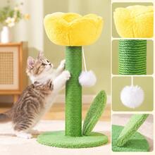1 buah Tiang Penggaruk Kucing Berbentuk Tulip, Papan Penggaruk Kucing, Tali Sisal - tulip kuning - View 3