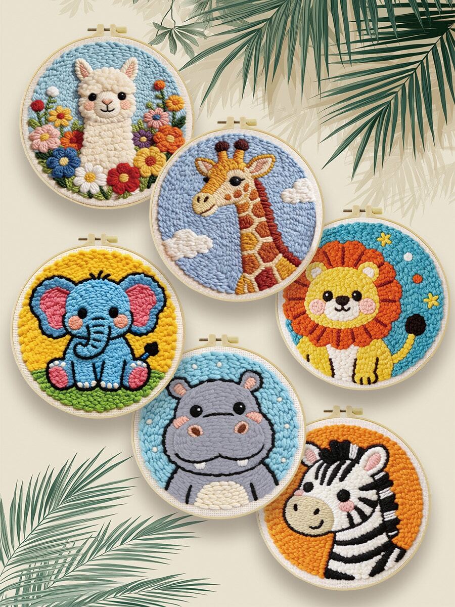 DIY Punch Needle Embroidery Starter Kit, Includes Punch Needle, Yarn, Instructions, Embroidery Hoop And Pre-Printed Fabric (Cat/Panda/Dog), Creative Handmade Wall Decor Or Gift, 2D Printed Punch Needle Embroidery Beginner Set, 20x20cm (7.87x7.87in)