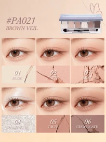 Paleta de sombras de ojos nude de 6 colores Eunarz, adecuada para uso diario, mejor opción para primavera/verano, regalo de cumpleaños ideal, alta saturación de color, color óptimo - #PA021 VELO MARRÓN - Ver 2