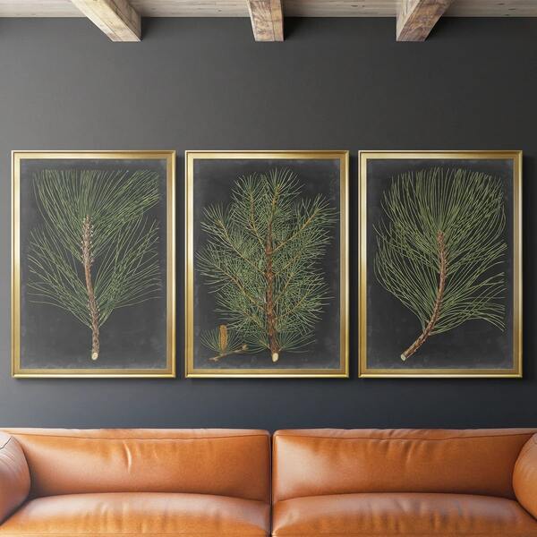 3pcs Vintage Pine Branch Plant Canvas Wall Art, Realistic Poster Of Pine Needles And Cones On A Dark Background, Optional Frame, Neutral Farmhouse, Rural Study, Home Decoration Hanging Painting