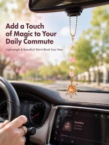 太陽水晶車用後視鏡吊飾－天然石英與珍珠汽車內飾裝飾，波希米亞風車內飾掛飾，送給女性的守護禮物 - A - 查看 4