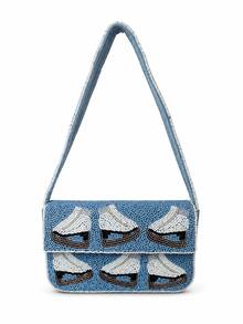 Tidet Ever Women's Light Blue Beaded Shoulder Bag Y2K Retro Mini Flap Handbag Ice Skate Pattern Elegant Winter Evening Bag Suitable For Holiday Daily Party Night Out - Blue - View 9