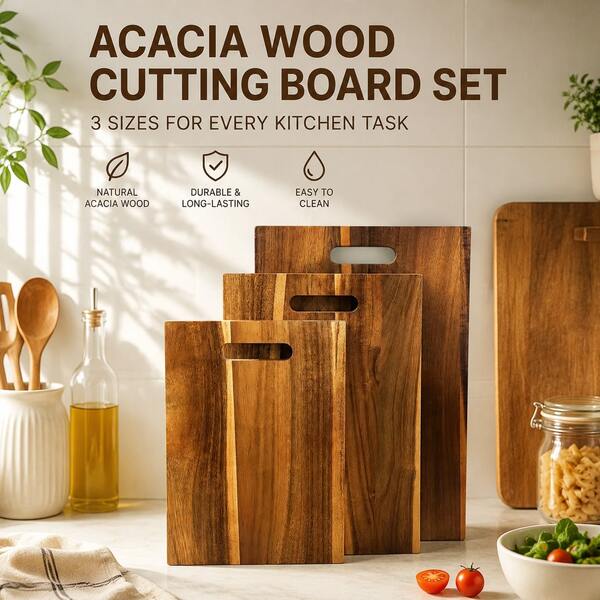 Tábua de Corte de Madeira de Acácia Dupla Face, Tábua de Preparo de Cozinha Multiuso, Bandeja de Pão e Charcutaria, Acessórios de Cozinha para Café & Uso Doméstico, Presente Maravilhoso para Volta às Aulas, Natal, Dia dos Namorados, Festival da Colheita