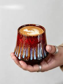 手工窯燒滴釉波浪腰咖啡杯，多色幻彩漸層無把手陶瓷杯，收藏級桌面裝飾禮盒組 - 彩色 - 查看 5