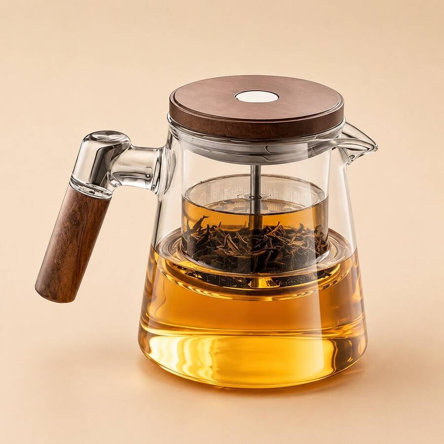 1pc Transparent Teapot 2026 New Model Home Slouchy Tea Water Separator, Glass Inner Liner, One-Click Tea Water Separation, Transparent Teapot - Multicolor - View 1