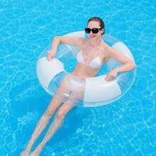 Inflatable Swimming Ring With Handle, Adult Pool Float Ring, Striped Swimming Ring, Suitable For Teenagers And Children, Summer Beach Party - White - View 5