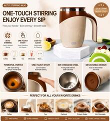 Self-Stirring Mug: Rechargeable Automatic Magnetic Self-Stirring Coffee Mug, Rotating Home Office Travel Mixing Cup, For Stirring Coffee, Chocolate, Milk, Protein Powder, Cocoa, Etc., Perfect For Office, School, Gym - 咖啡棕 - 查看 2