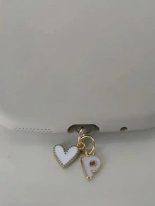1pc White Heart-Shaped Phone Dust Plug, 26 Letters/Charging Port Dust Plug DIY Phone Decoration Suitable For Lightning (5-14)/Reader Type-C - White - View 12