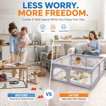 Hauture Foldable Baby Playpen, Ocean Balls, Pull Rings, Oxford Fabric Design With Anti-Slip Bottom, Breathable Mesh, Baby Shower Gift - Grey - View 5